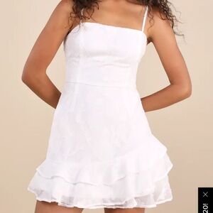 Lulus Days with You White Floral Burnout Ruffled Mini Dress
